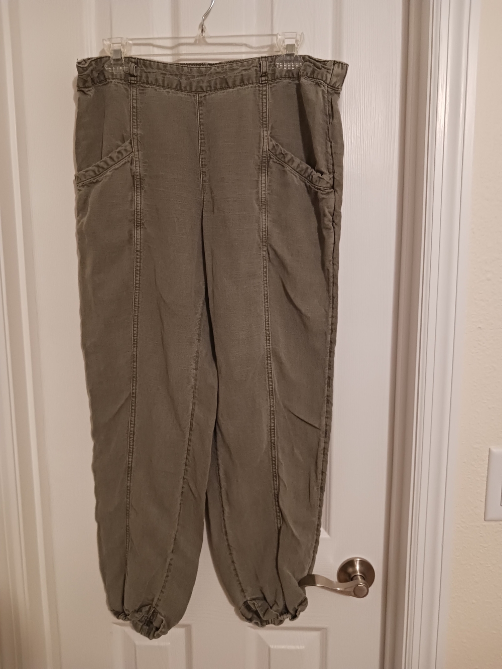 C&C California Olive Green Cropped Cuffef Ankle Linen Pants Large